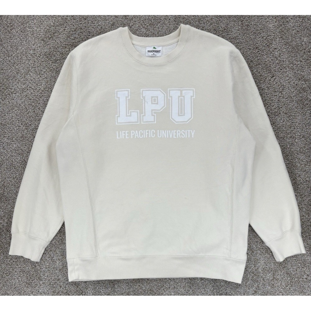 LPU Life Pacific University Sweatshirt XL Cream Independent Heavyweight Fleece